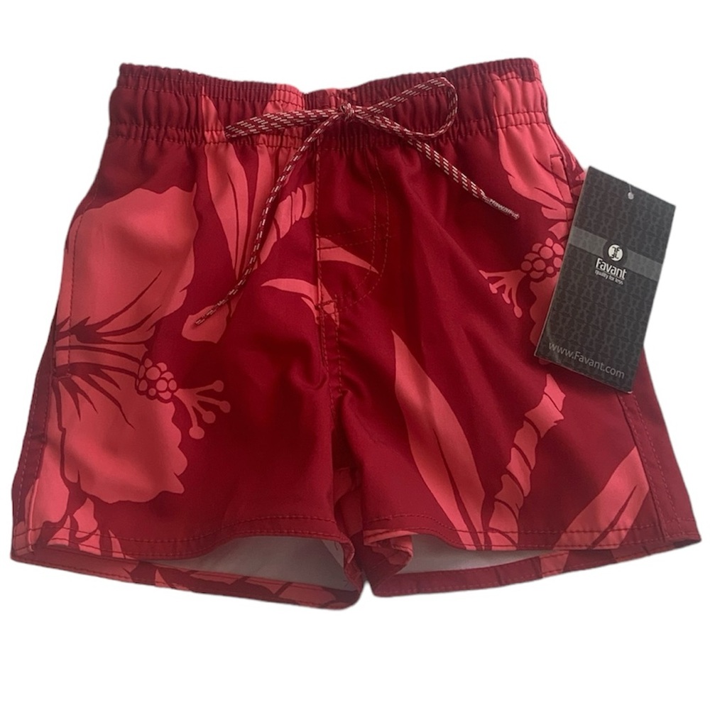 Toddler Boy NWT Red/Coral Pink Hawaiian Print Board Shorts